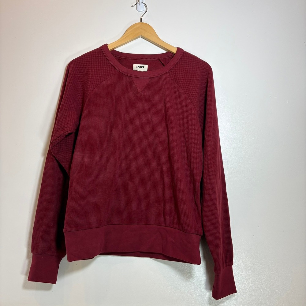 Pact Burgundy Waffle Knit Crewneck‎ Sweatshirt Size Small Organic Cotton Preppy